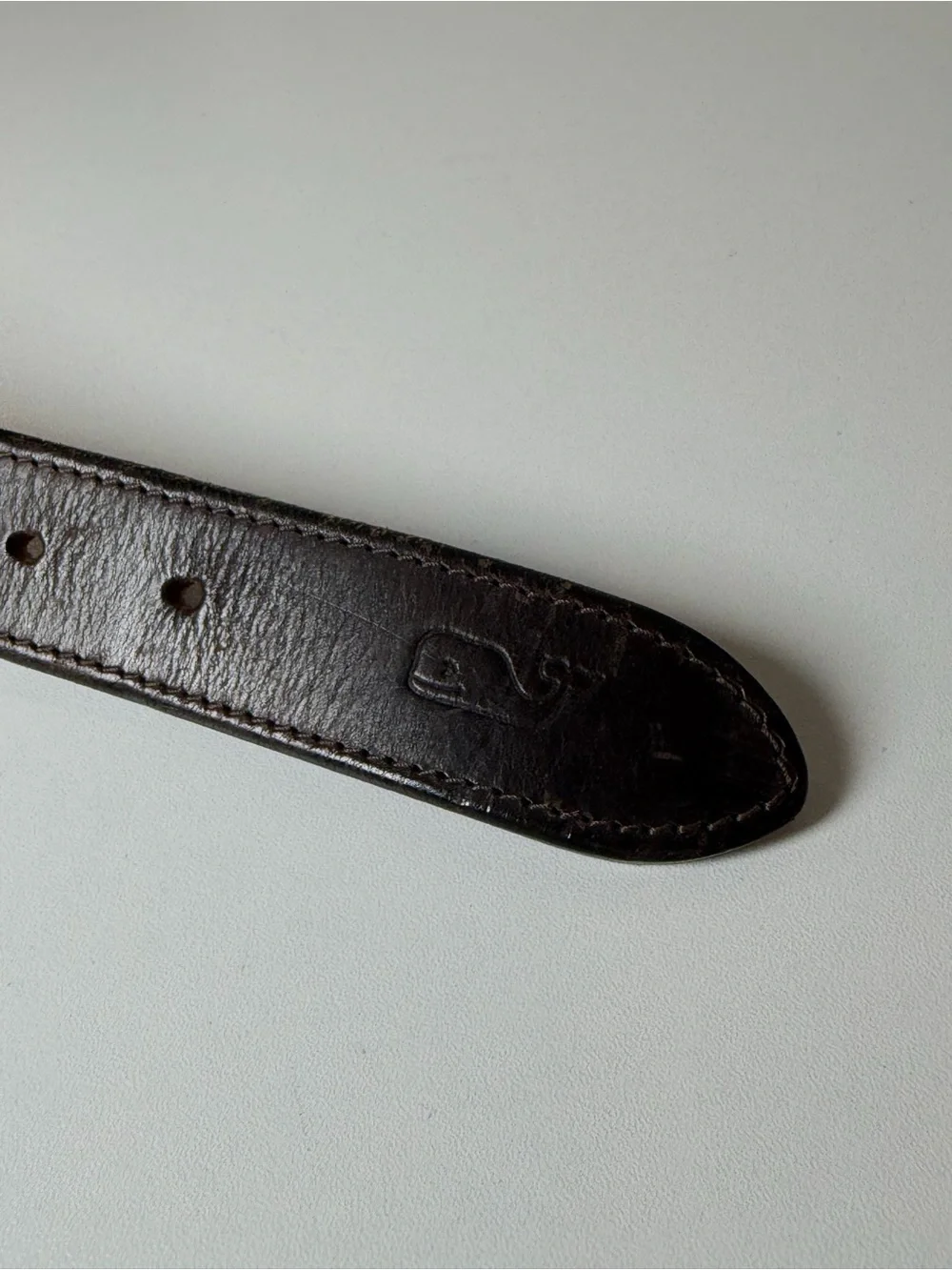 Vineyard Vines 32W Navy Embroidered Mermaid Nautical Belt with Brown Leather